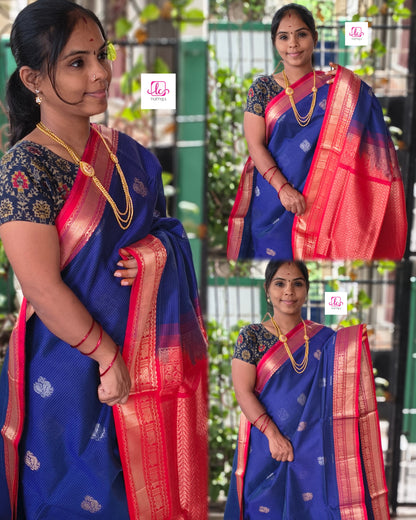 Handloom Kanchi Silk Cotton -Butta-Blue -HSC17