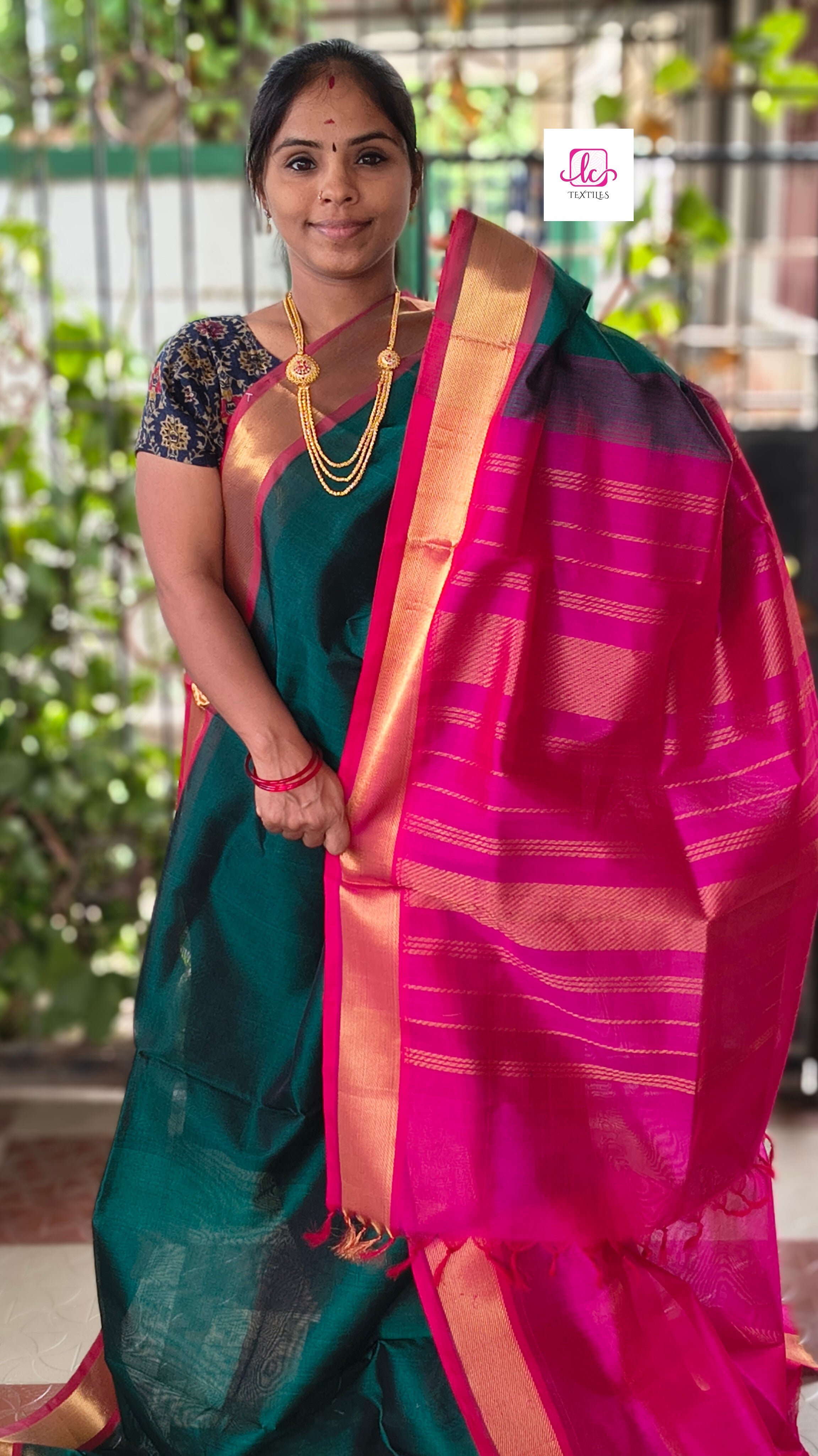 Handloom Kanchi  Silk Cotton -Dark green- HSC70
