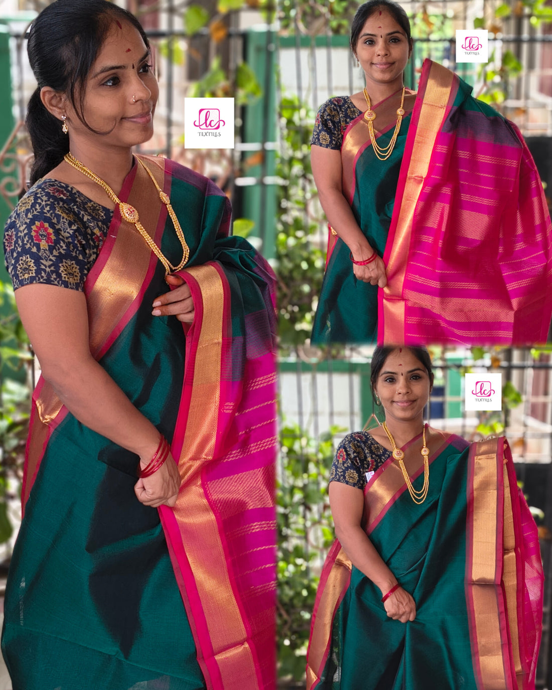 Handloom Kanchi  Silk Cotton -Dark green- HSC70