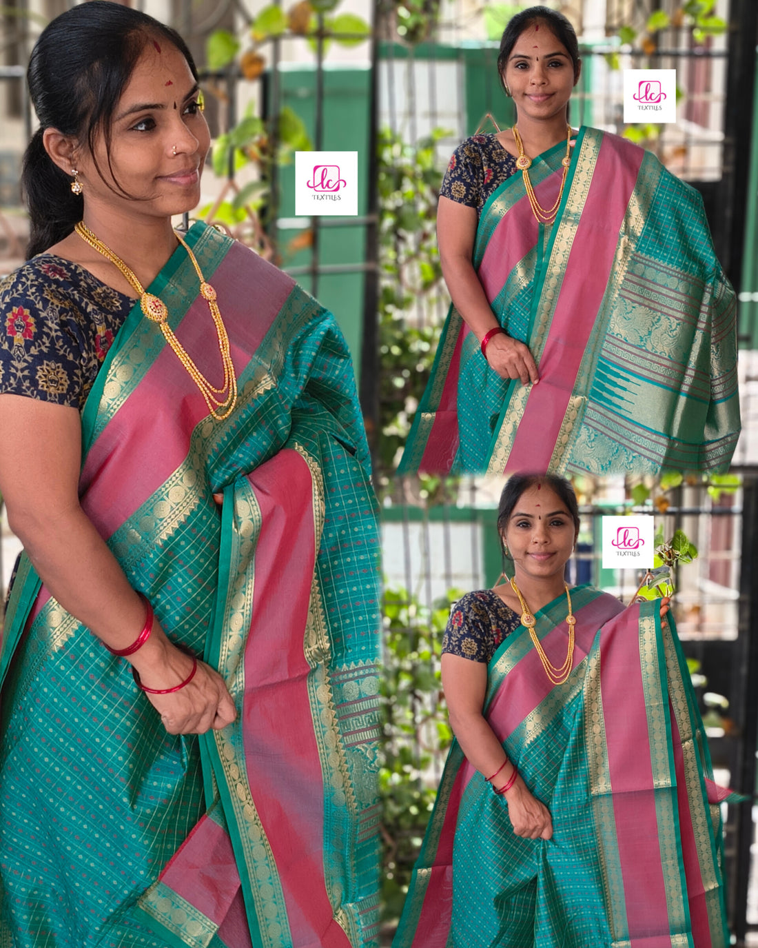 Handloom Kanchi  Silk Cotton - Laksha deepam - Rama Green- HSC38