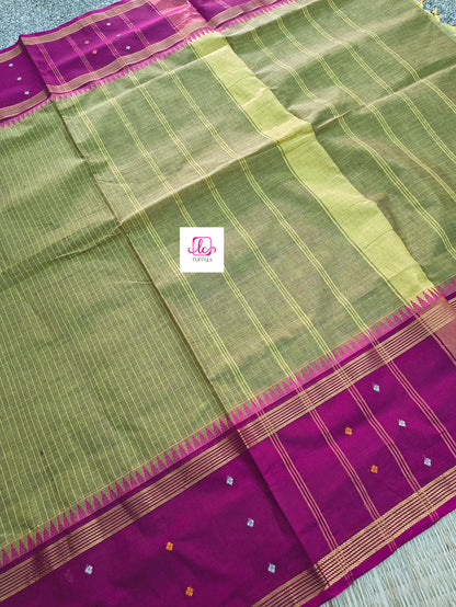 Kandangi Korvai Checks -Lemon yellow mixed maroon dual tone- KKC63