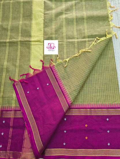 Kandangi Korvai Checks -Lemon yellow mixed maroon dual tone- KKC63