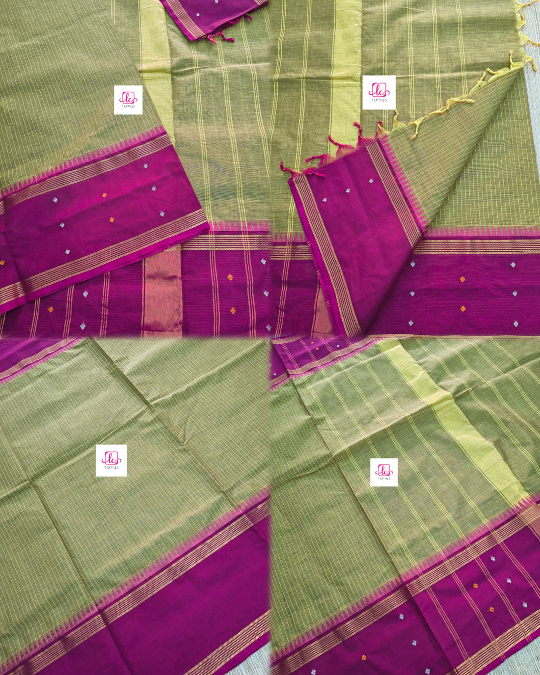 Kandangi Korvai Checks -Lemon yellow mixed maroon dual tone- KKC63