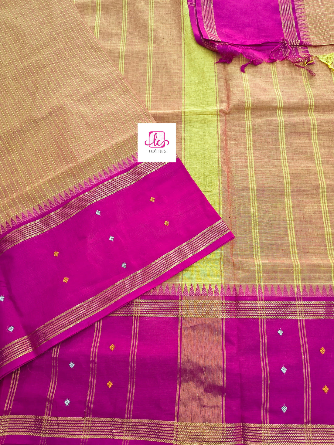 Kandangi Korvai Checks -Lemon yellow mixed pink dual tone- KKC64