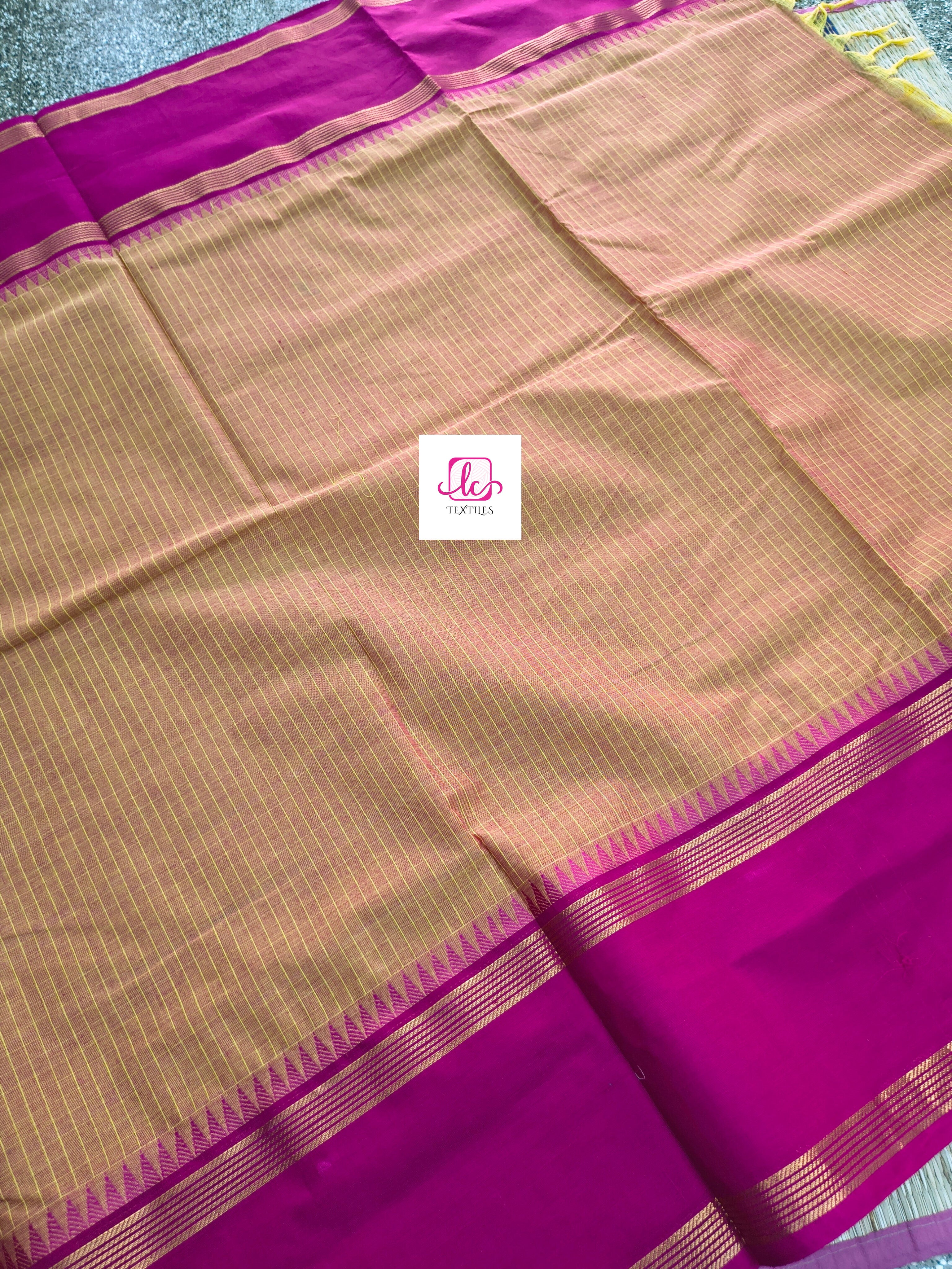 Kandangi Korvai Checks -Lemon yellow mixed pink dual tone- KKC64