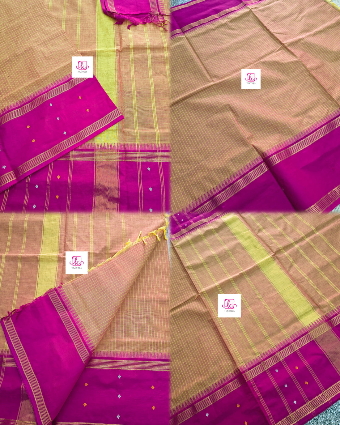 Kandangi Korvai Checks -Lemon yellow mixed pink dual tone- KKC64