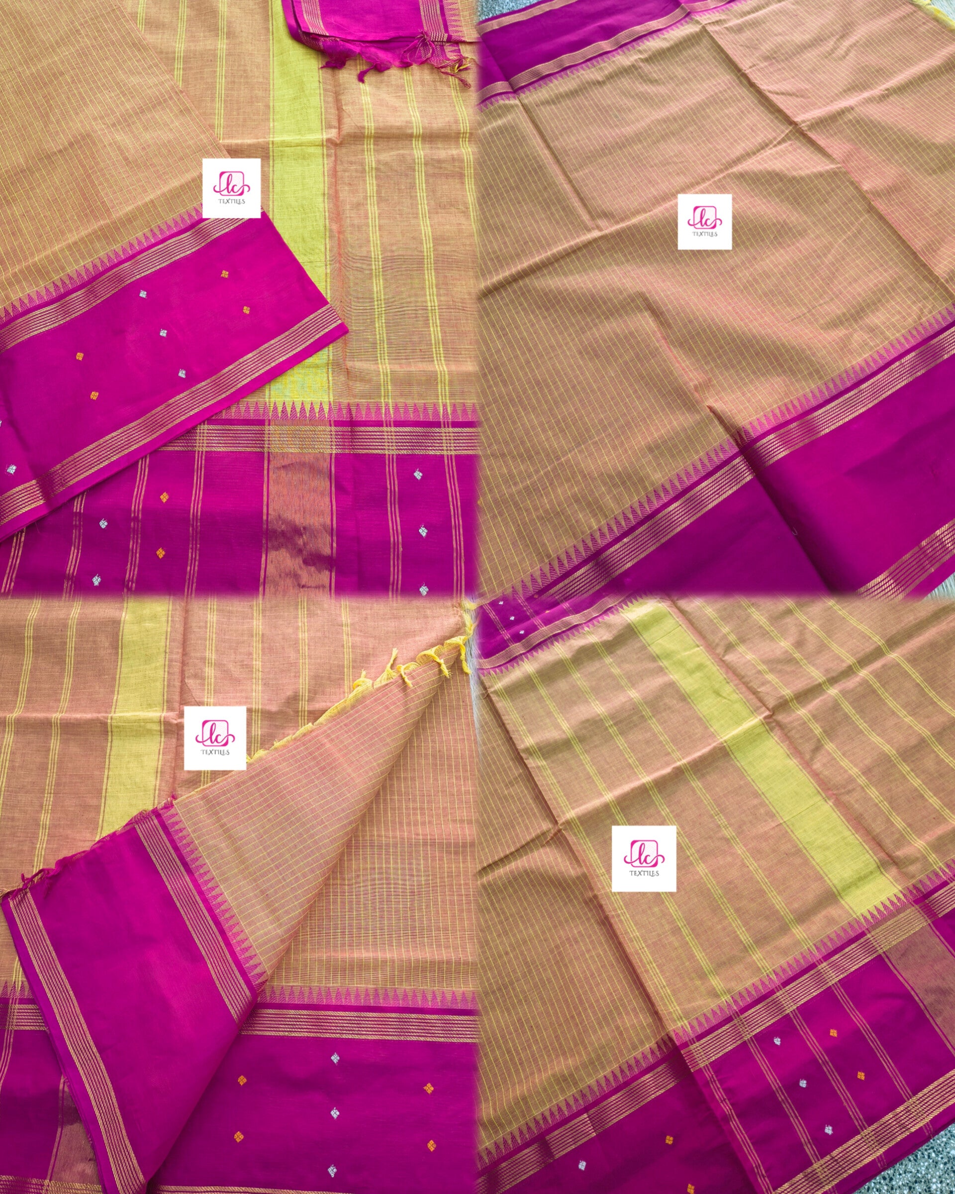 Kandangi Korvai Checks -Lemon yellow mixed pink dual tone- KKC64