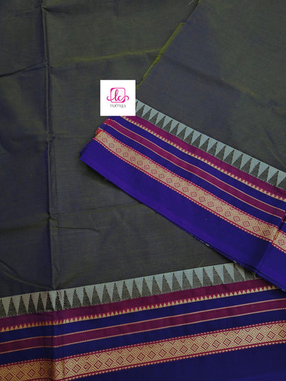 Chettinad Cotton -Daily Wear -olive Green mixed blue dual tone- CDW139