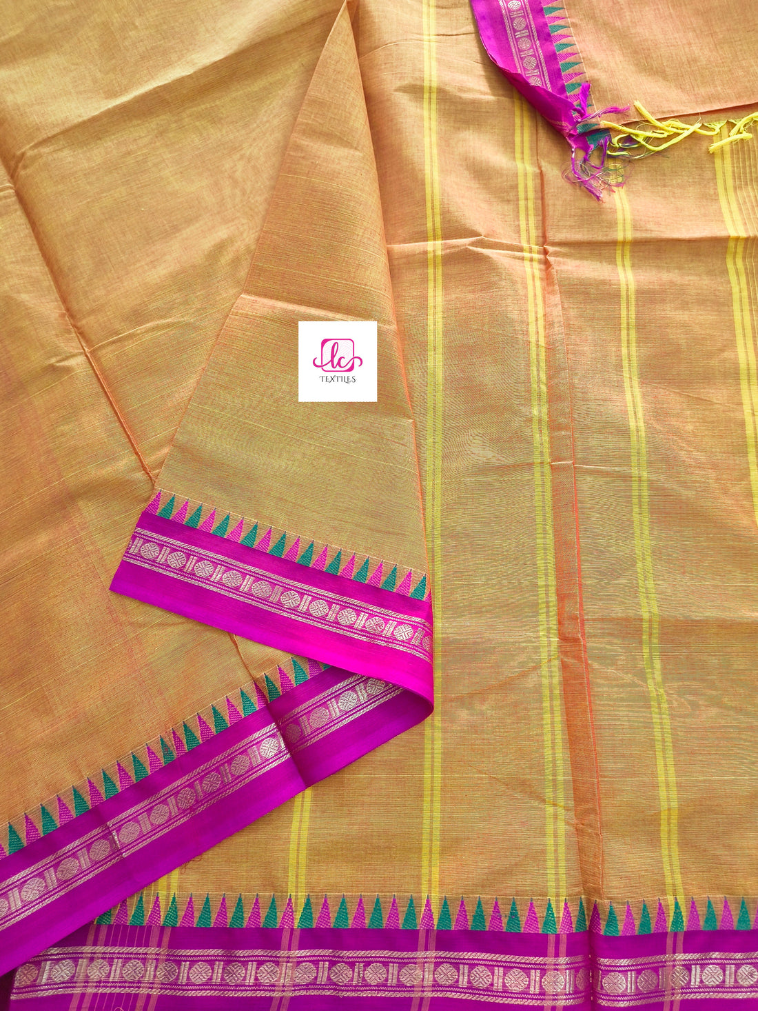 Chettinad Cotton -  Office Wear -Lemon yellow mixed pink dual tone- CCOW52