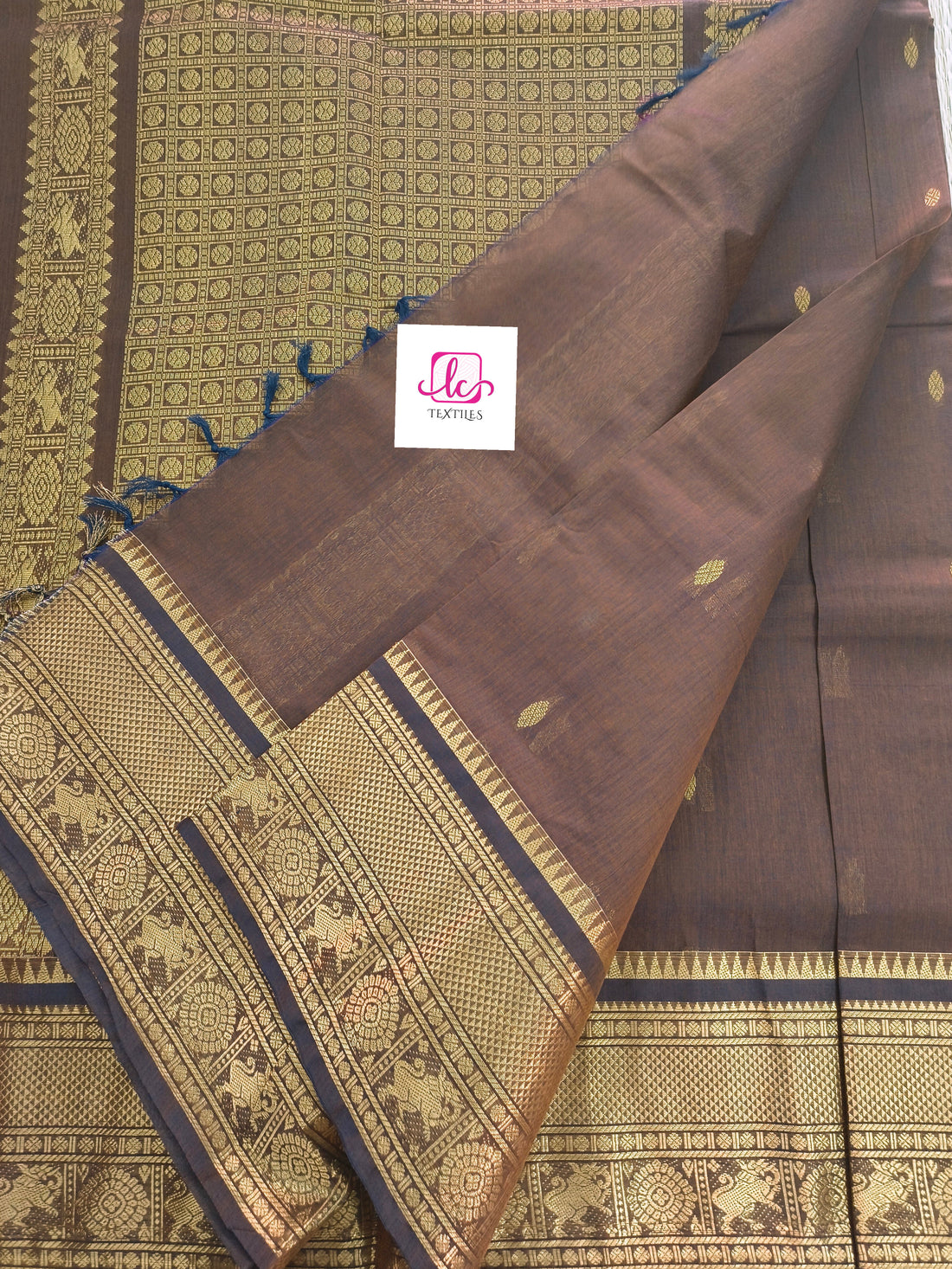 Kanchi Cotton - Festival Fusion -Navy blue mixed mustard dual tone- KCFG169