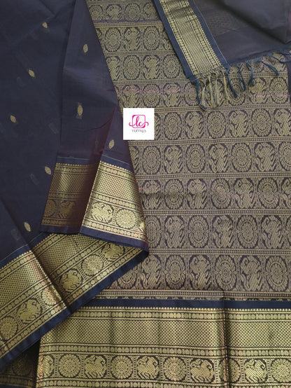 Kanchi Cotton - Festival Fusion -Navy blue mixed Brown- KCFG167