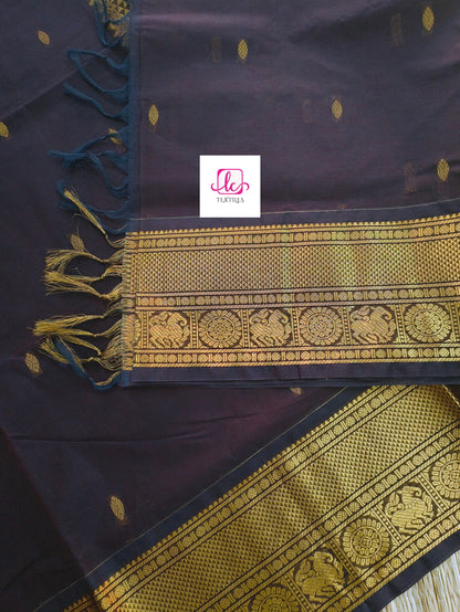Kanchi Cotton - Festival Fusion -Navy blue mixed Brown- KCFG167
