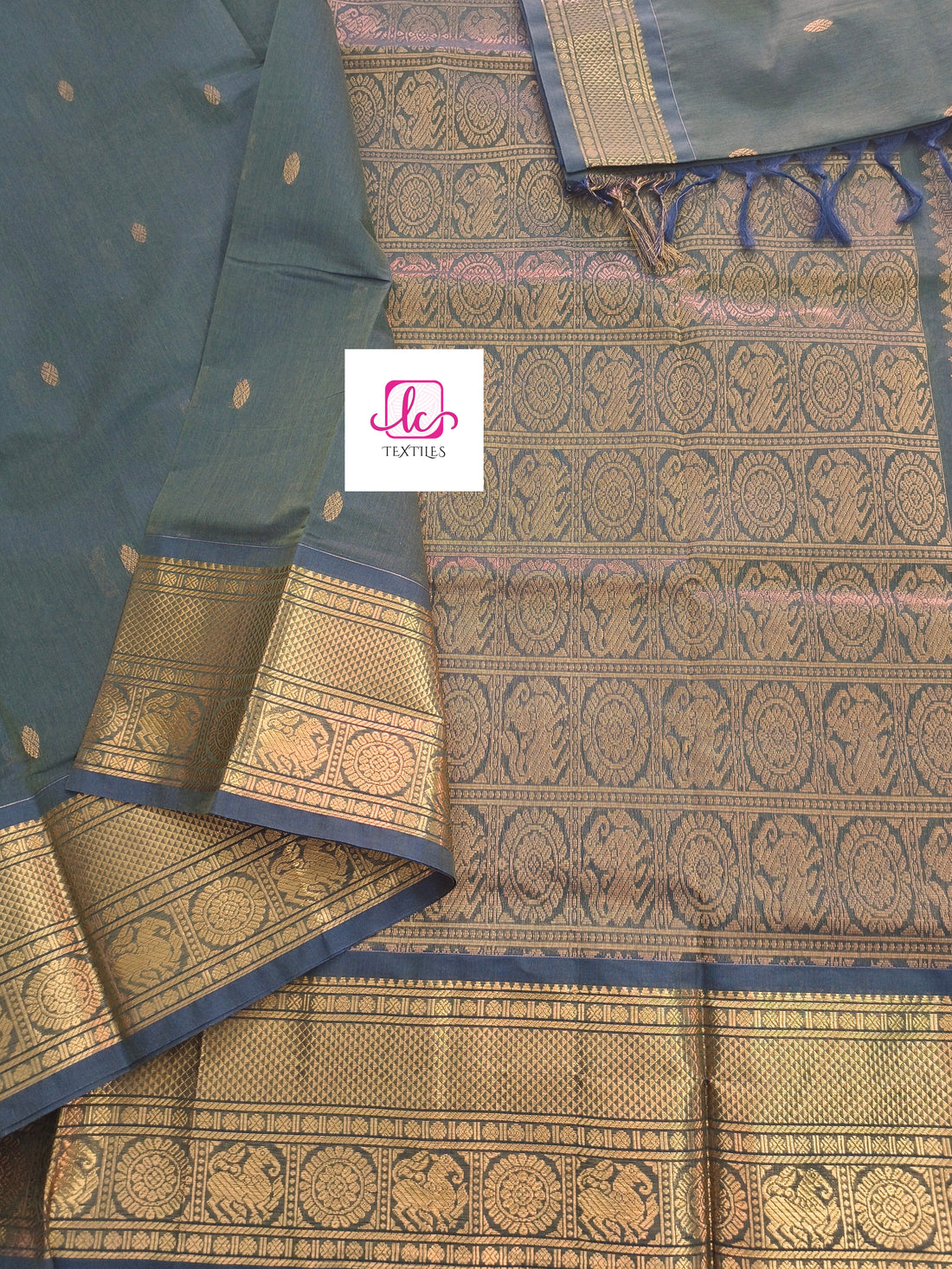 Kanchi Cotton - Festival Fusion -Navy blue mixed green dual tone- KCFG166