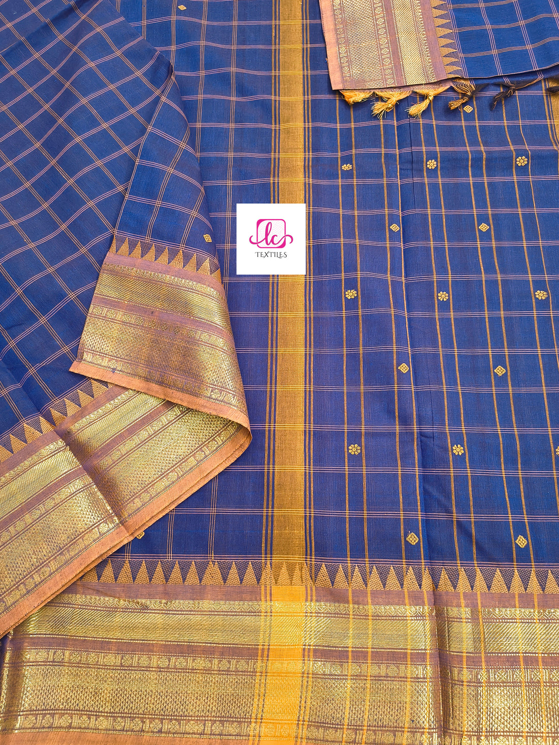 Kandangi Korvai Checks Butta-Violet- KKCB73