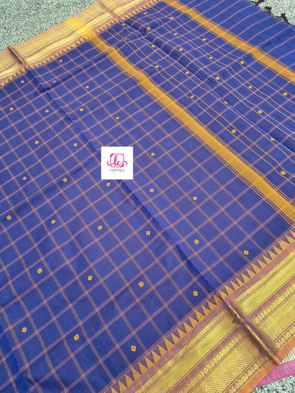 Kandangi Korvai Checks Butta-Violet- KKCB73