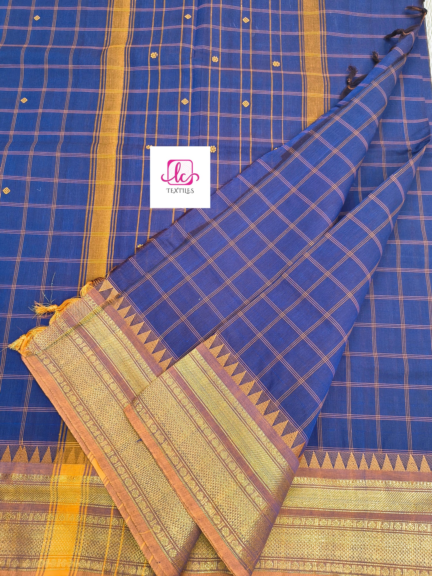 Kandangi Korvai Checks Butta-Violet- KKCB73