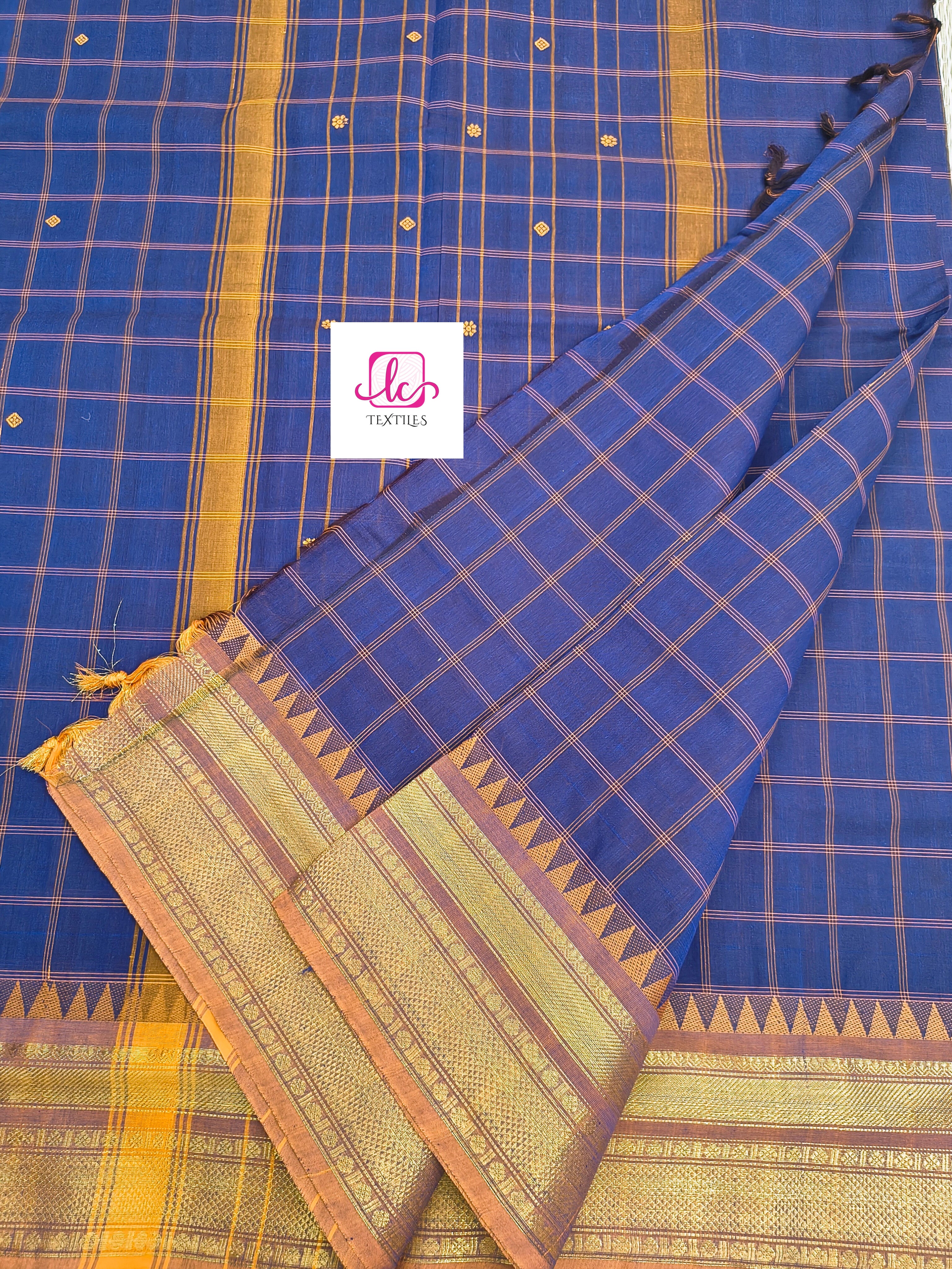 Kandangi Korvai Checks Butta-Violet- KKCB73