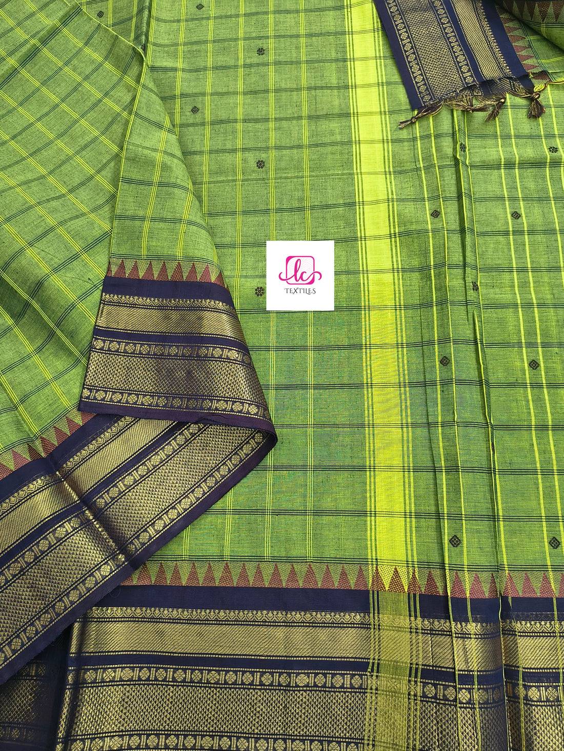 Kandangi Korvai Checks Butta-Lemon yellow mixed maroon dual tone- KKCB74