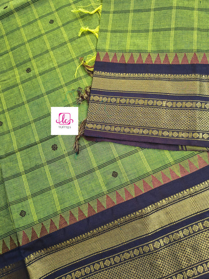 Kandangi Korvai Checks Butta-Lemon yellow mixed maroon dual tone- KKCB74