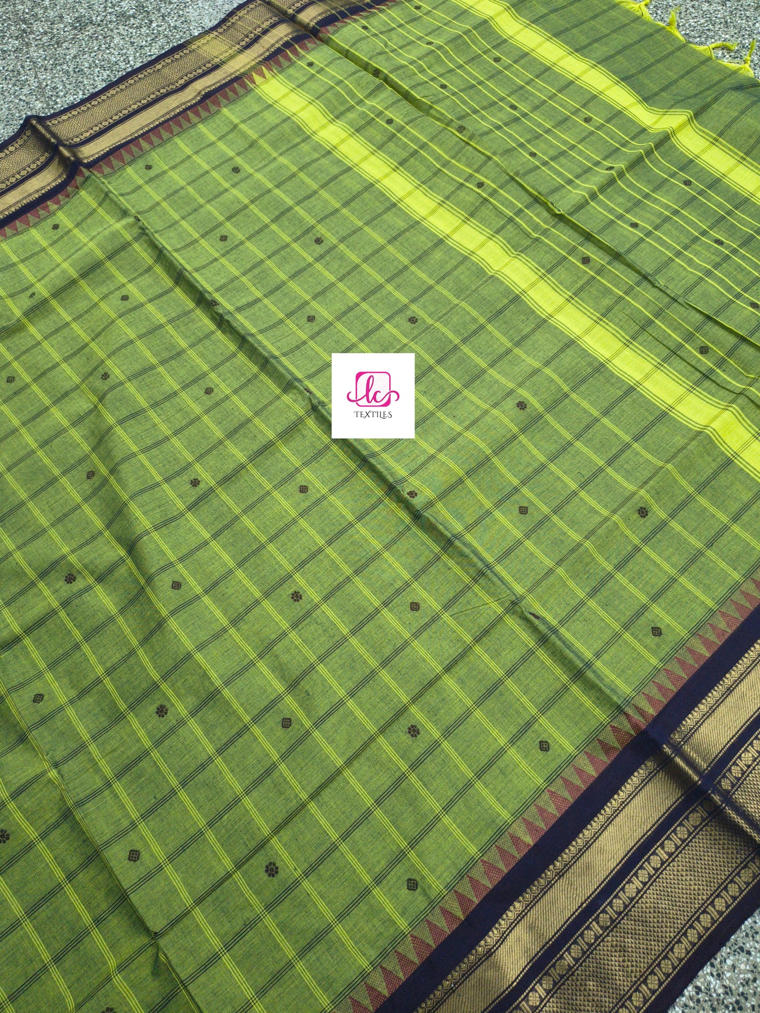 Kandangi Korvai Checks Butta-Lemon yellow mixed maroon dual tone- KKCB74