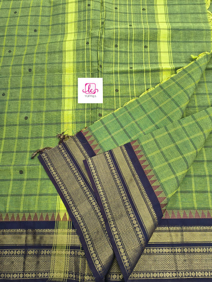 Kandangi Korvai Checks Butta-Lemon yellow mixed maroon dual tone- KKCB74