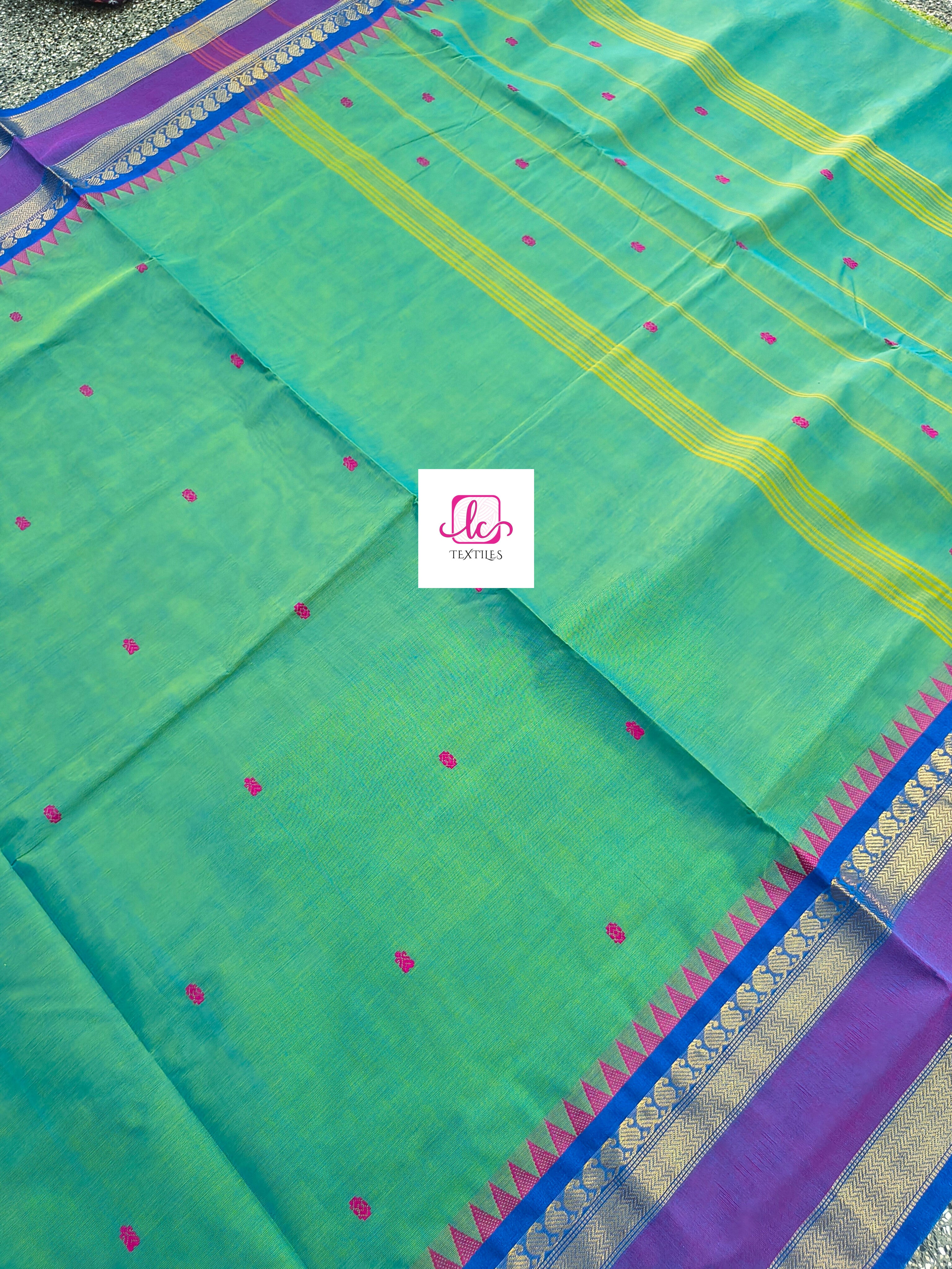 Kanchi Cotton - Festival Fusion - Yellow mixed blue dual tone- KCFB174