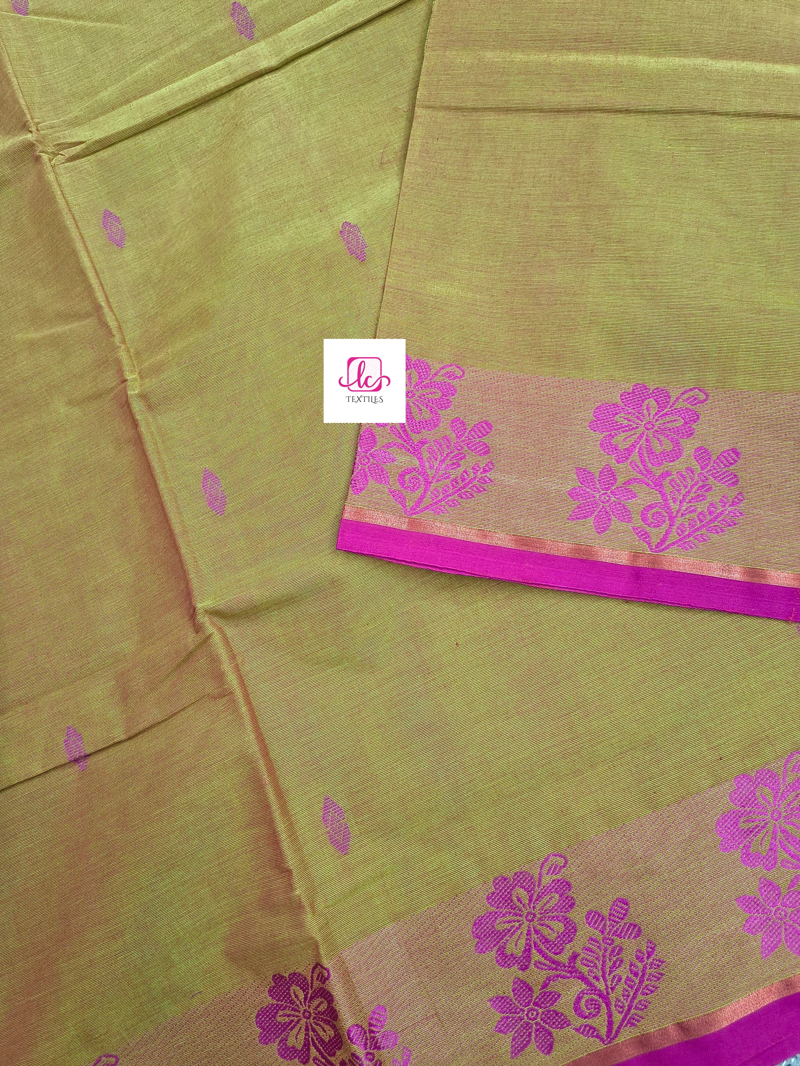 Chettinad Cotton -  Office Wear -Neon green mixed pink dual tone- CCOW56