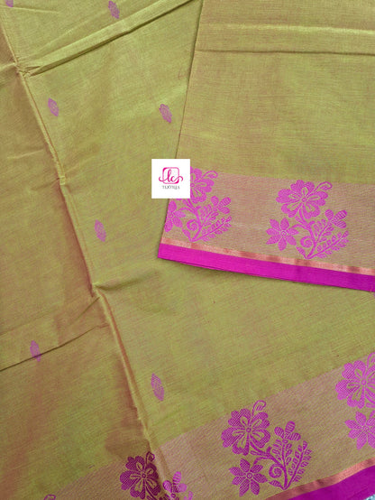 Chettinad Cotton -  Office Wear -Neon green mixed pink dual tone- CCOW56