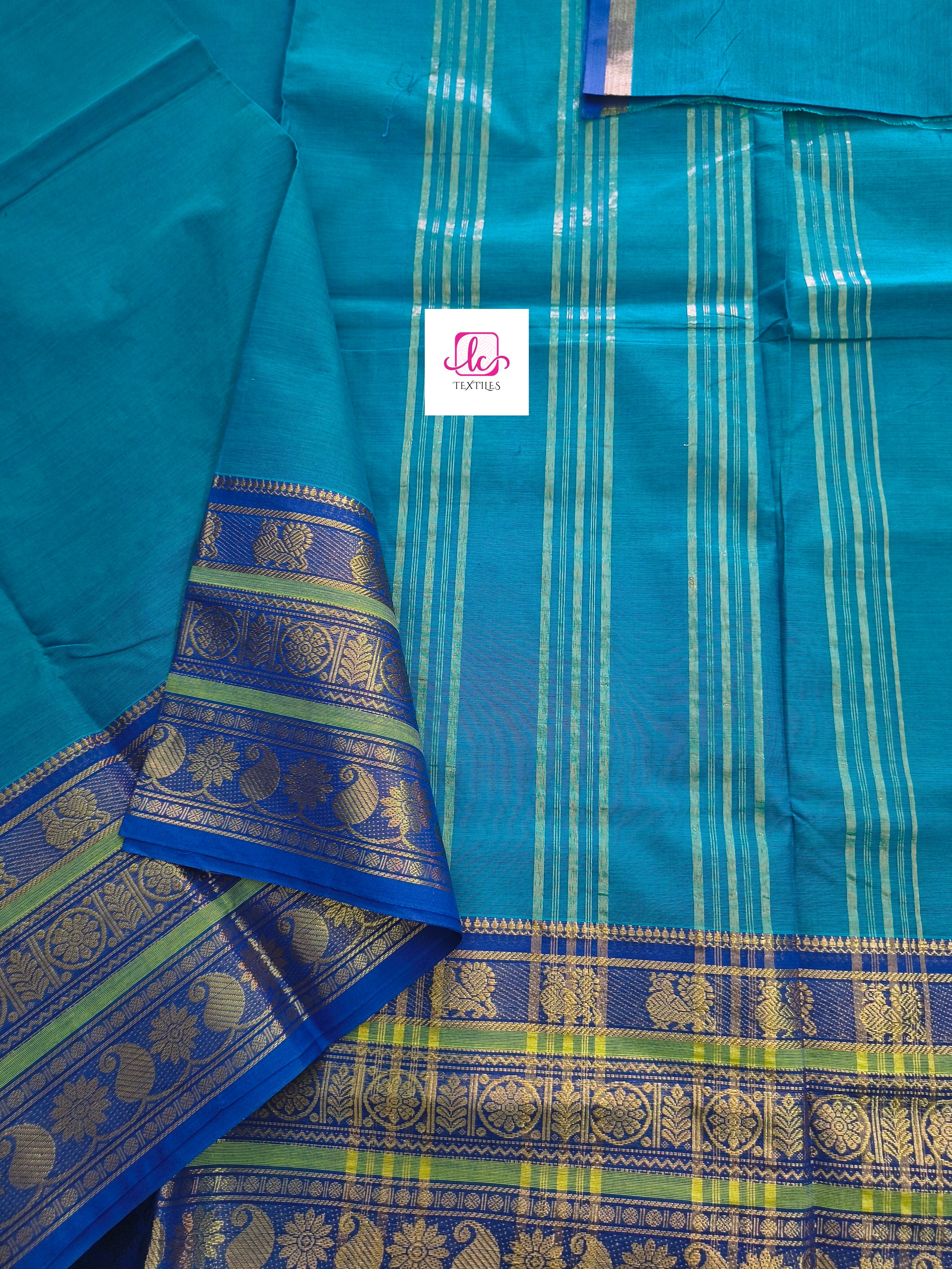 Kanchi Cotton - All Day Fusion -Rama green mixed dark blue- KCAF72