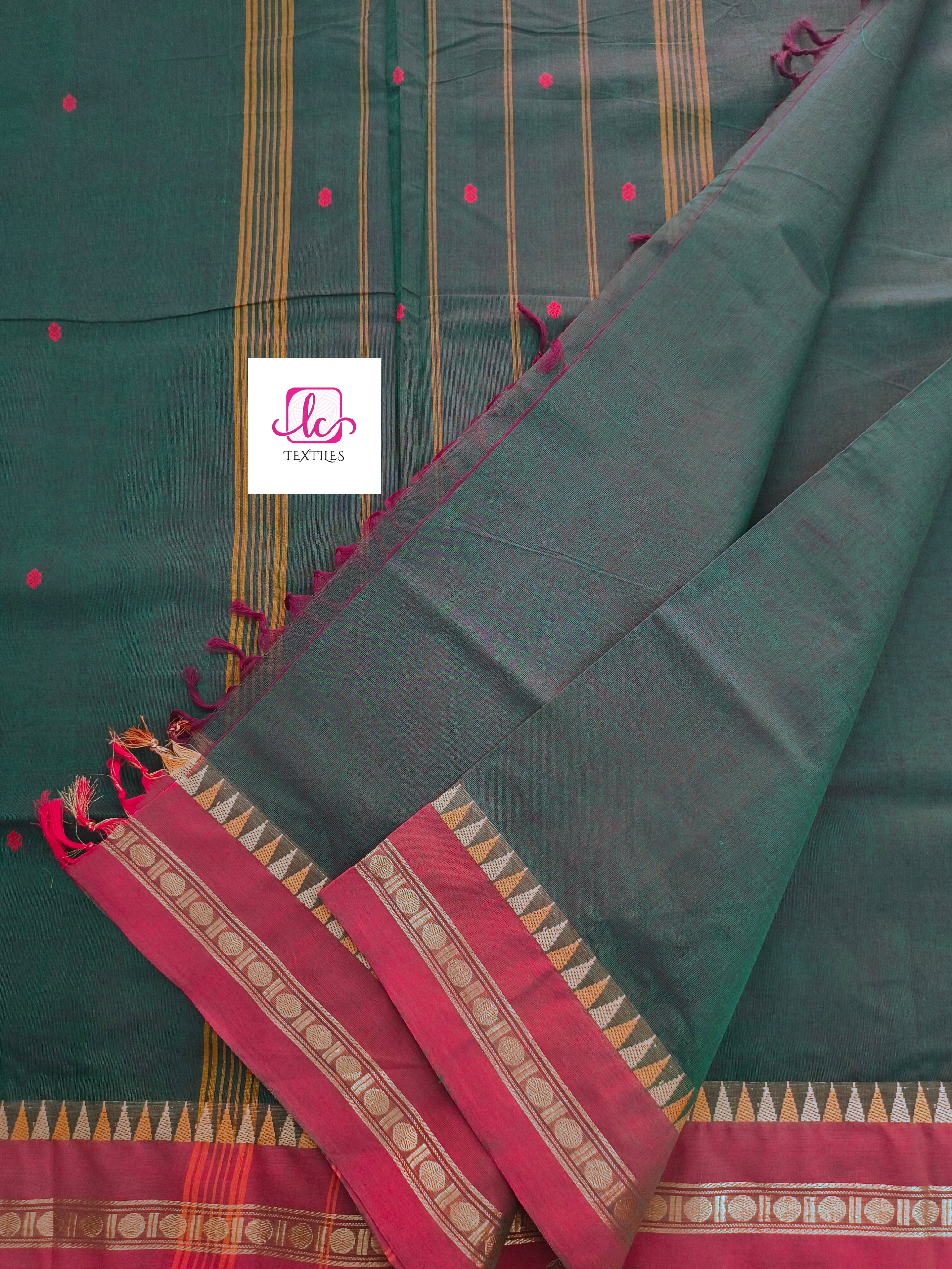 Kanchi Cotton - Festival Fusion -Green mixed red dual tone- KCFB178