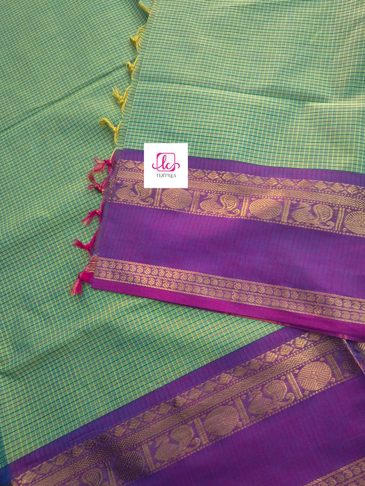 Kandangi Korvai Checks -Lemon yellow mixed blue dual tone- KKC77