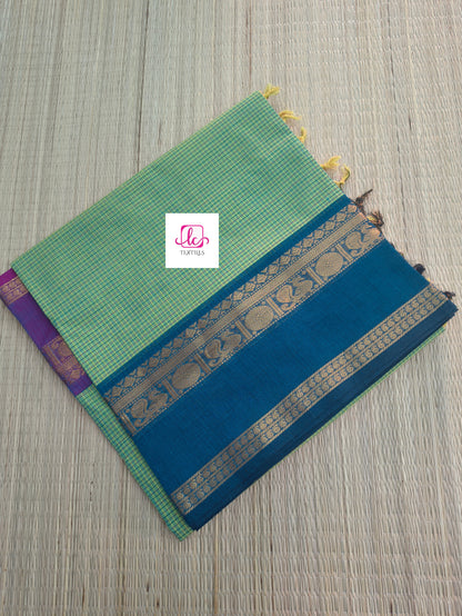 Kandangi Korvai Checks -Lemon yellow mixed blue dual tone- KKC77