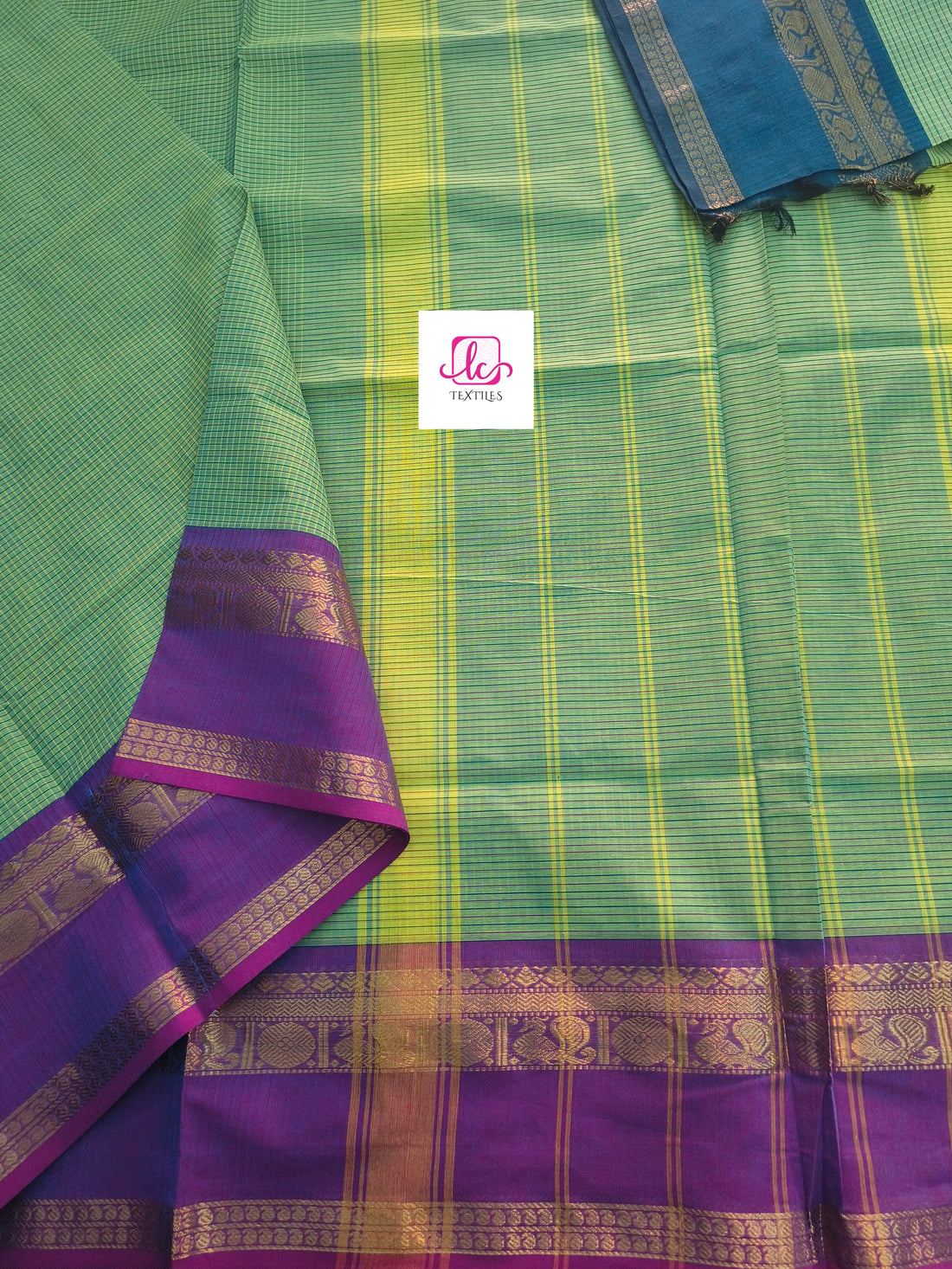 Kandangi Korvai Checks -Lemon yellow mixed blue dual tone- KKC77