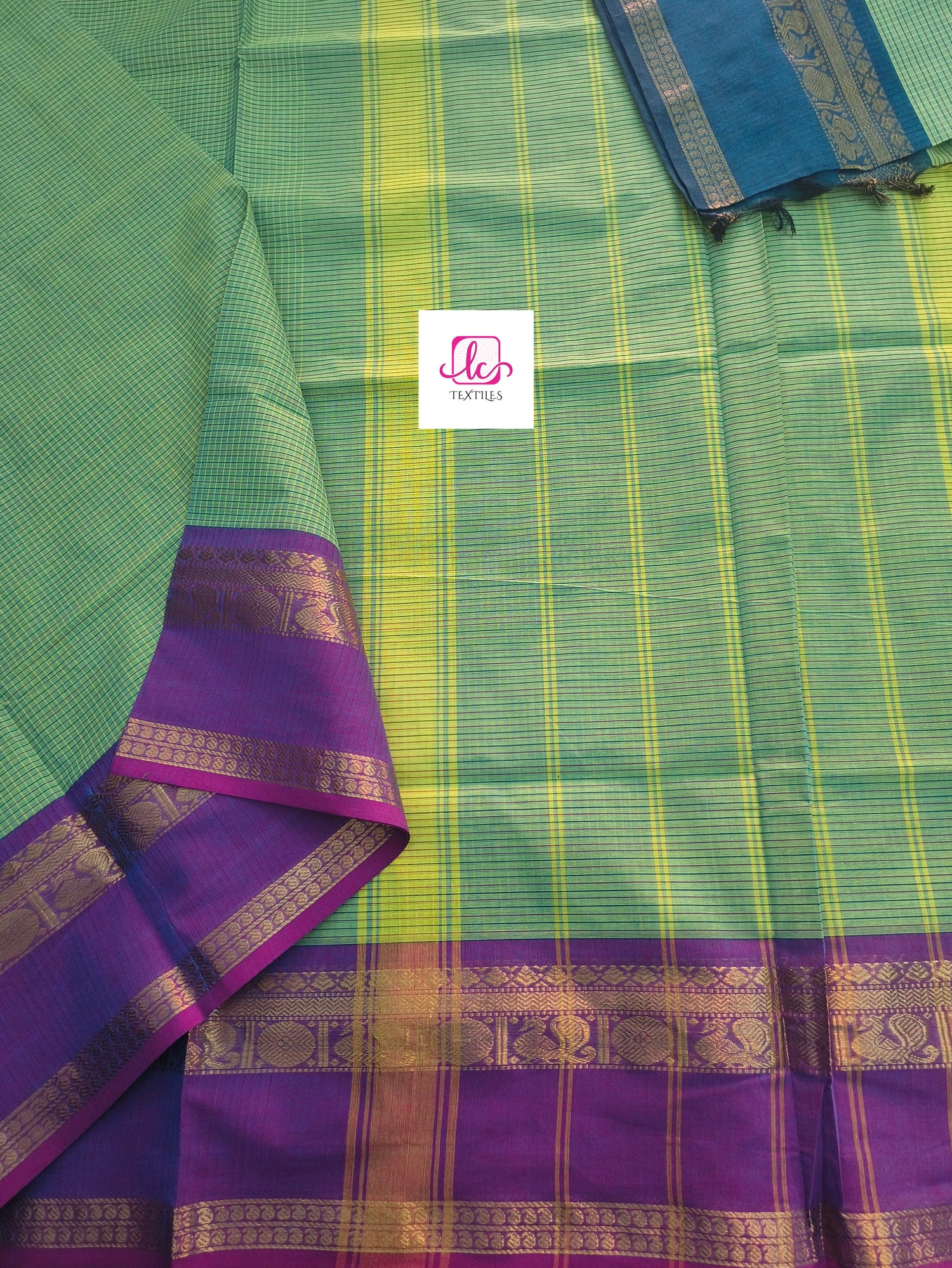 Kandangi Korvai Checks -Lemon yellow mixed blue dual tone- KKC77