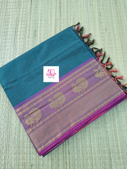 Kandangi Korvai Checks -peacock blue- KKC78