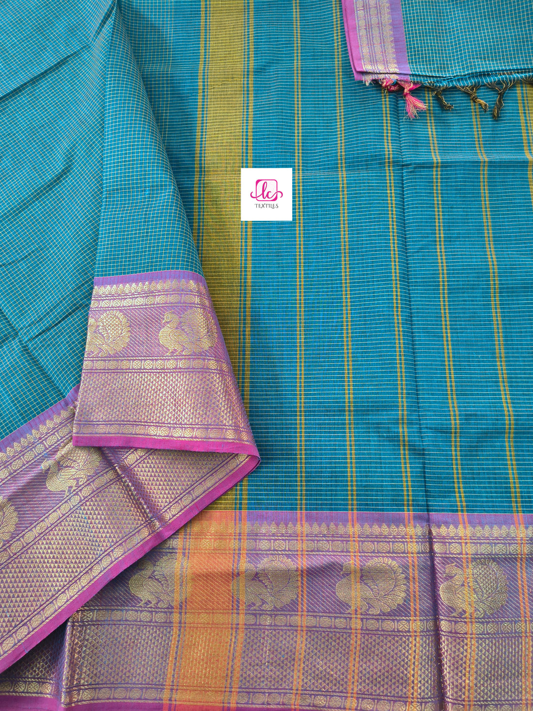 Kandangi Korvai Checks -peacock blue- KKC78