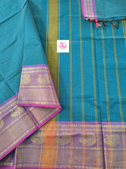 Kandangi Korvai Checks -peacock blue- KKC78