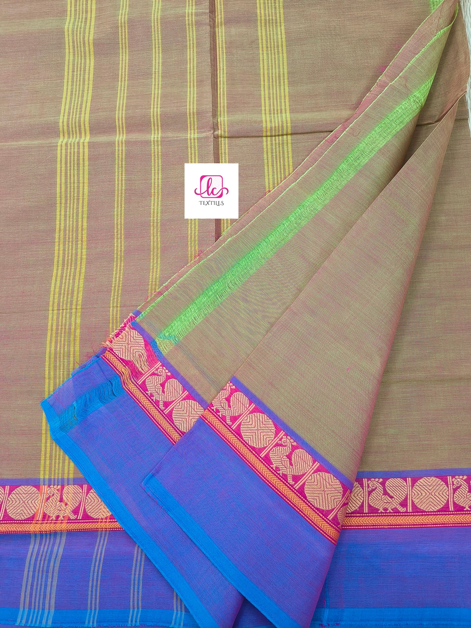 Chettinad Cotton -Daily Wear -Neon green mixed pink dual tone- CDW144