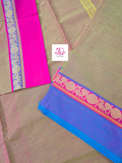 Chettinad Cotton -Daily Wear -Neon green mixed pink dual tone- CDW144