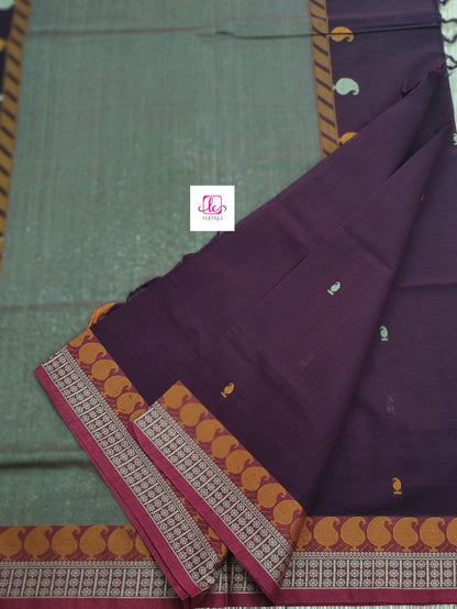 Heritage Handwoven cotton -Side Butta-Brown-HC28