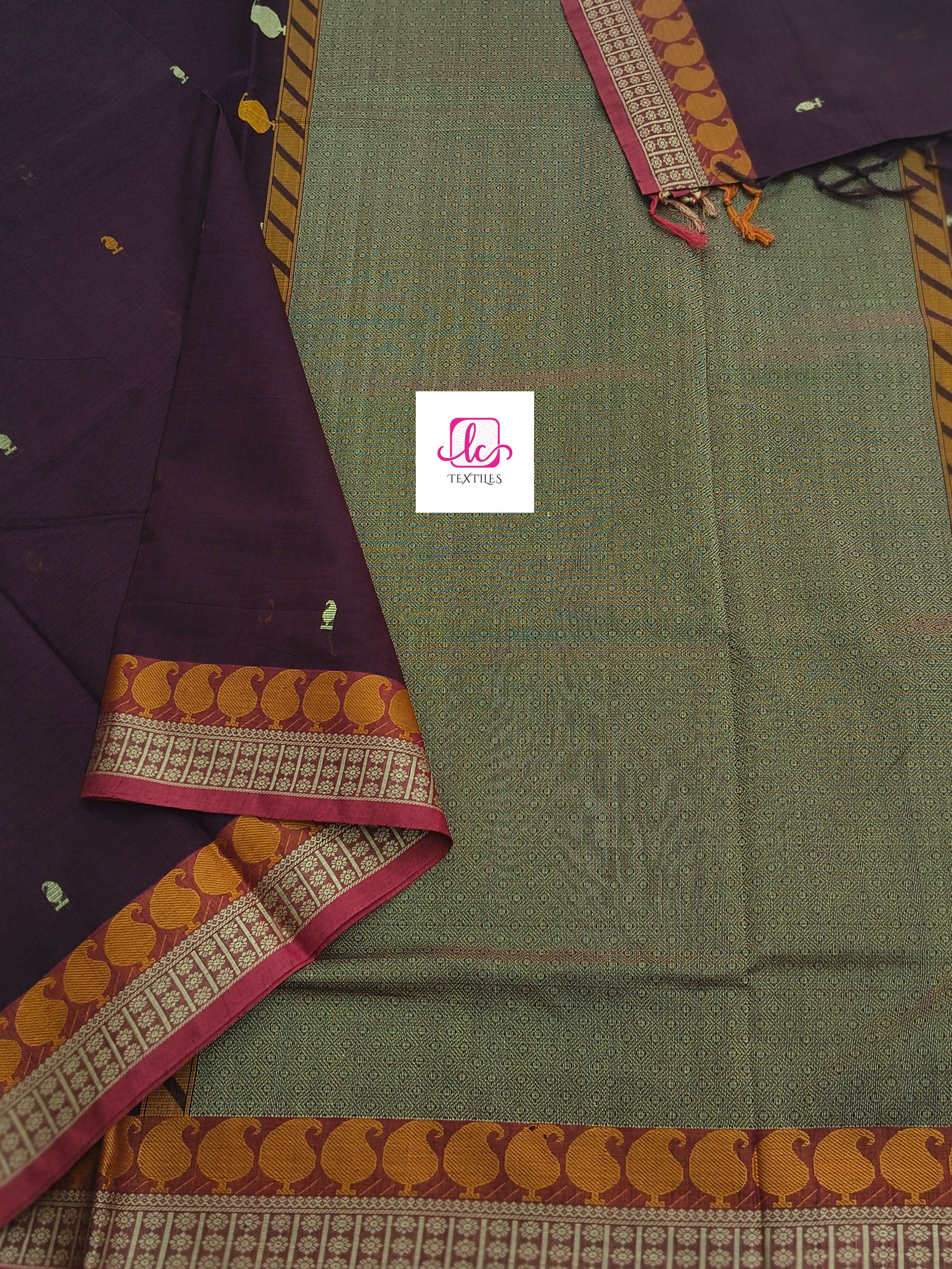 Heritage Handwoven cotton -Side Butta-Brown-HC28