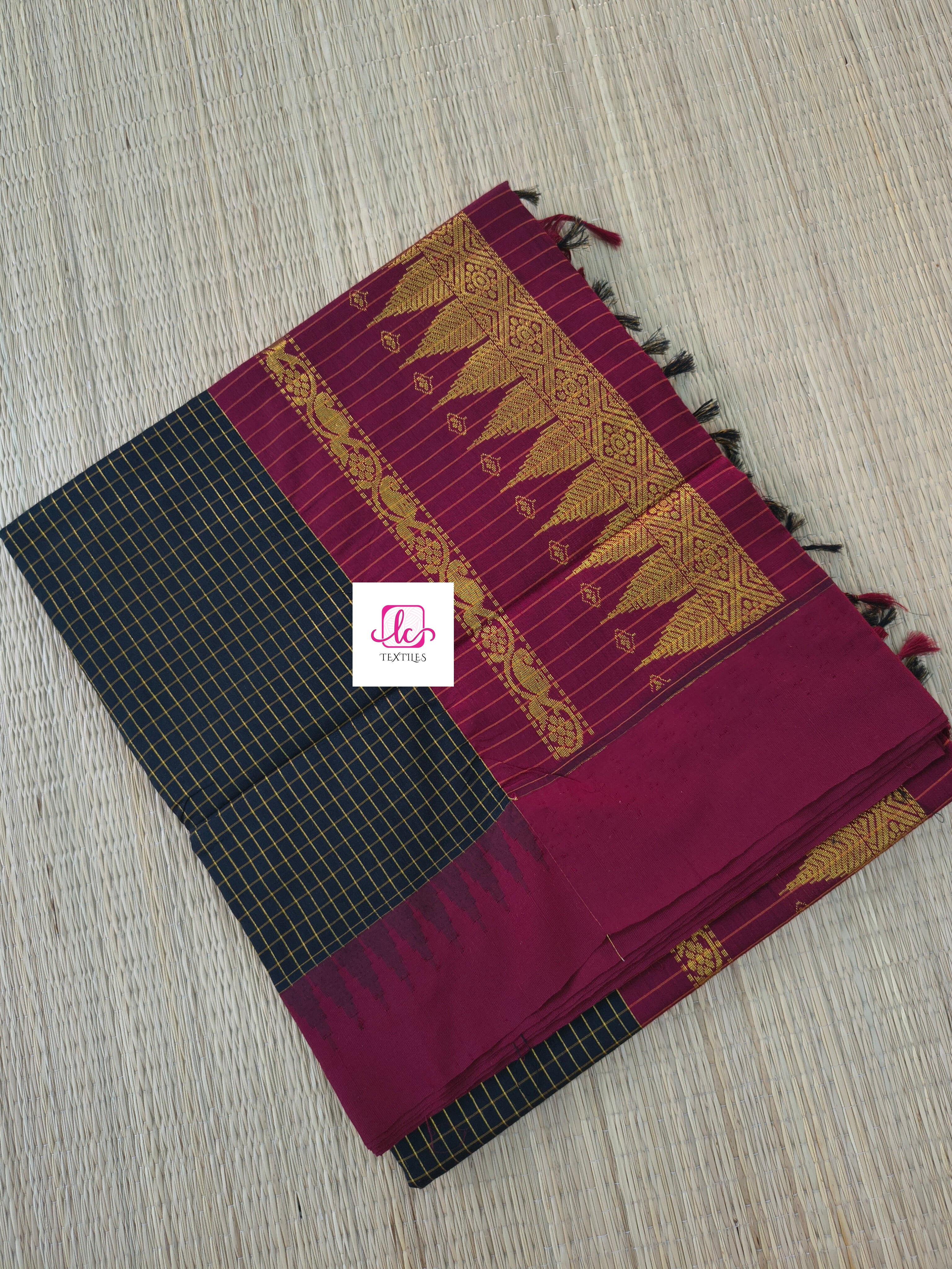 Kalyani cotton- checks- Black- KC08