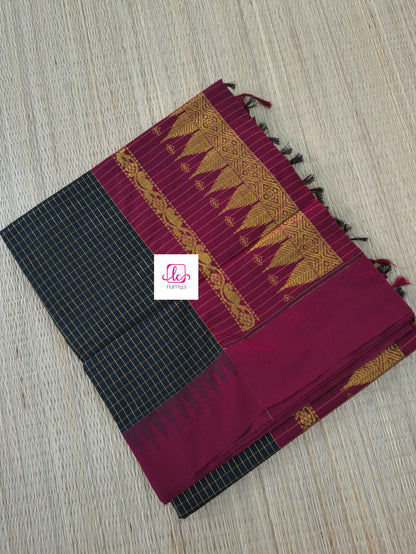 Kalyani cotton- checks- Black- KC08