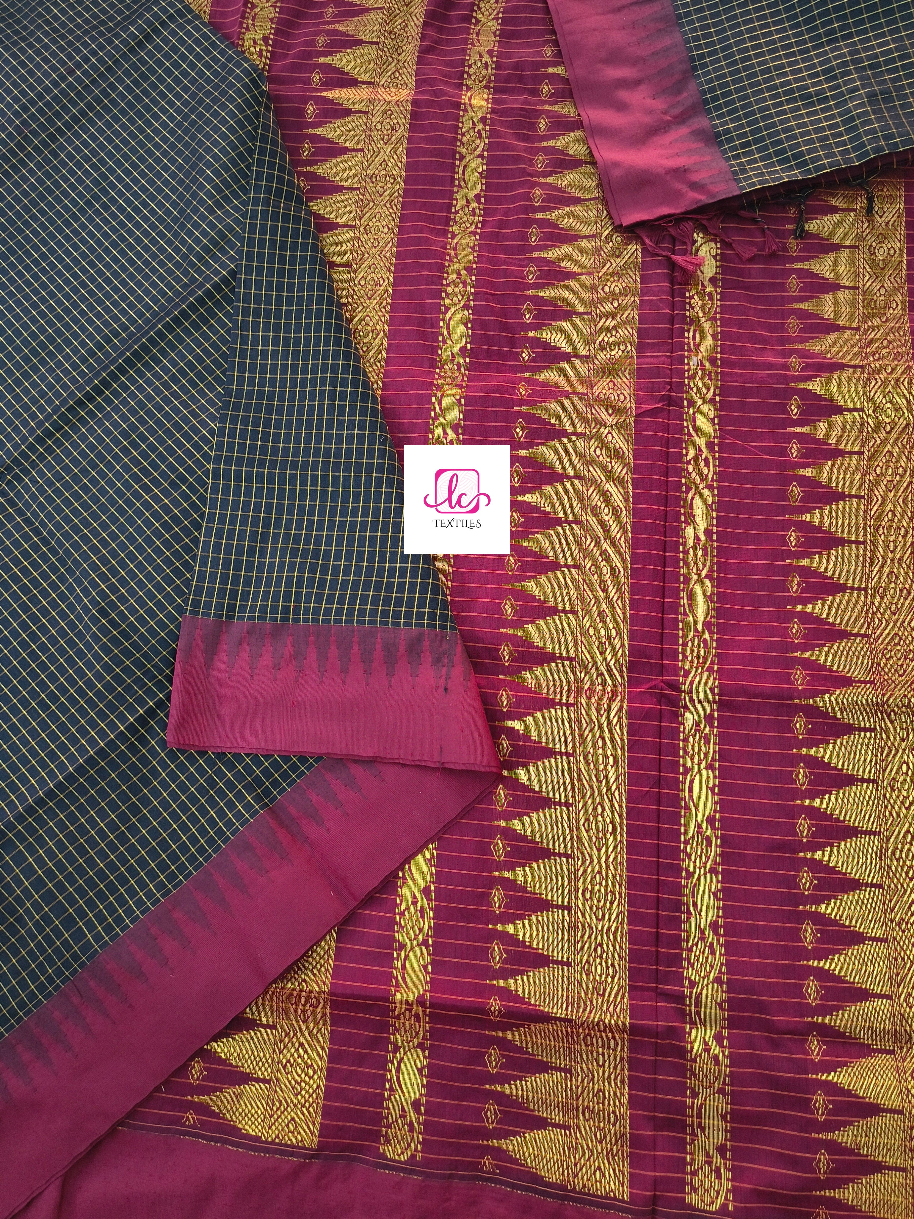 Kalyani cotton- checks- Black- KC08