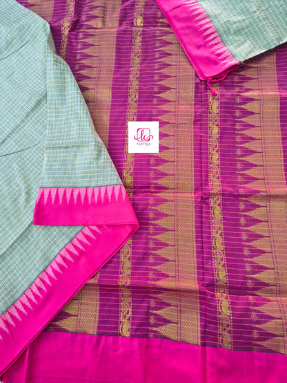 Kalyani cotton- checks- Pastal green- KC10