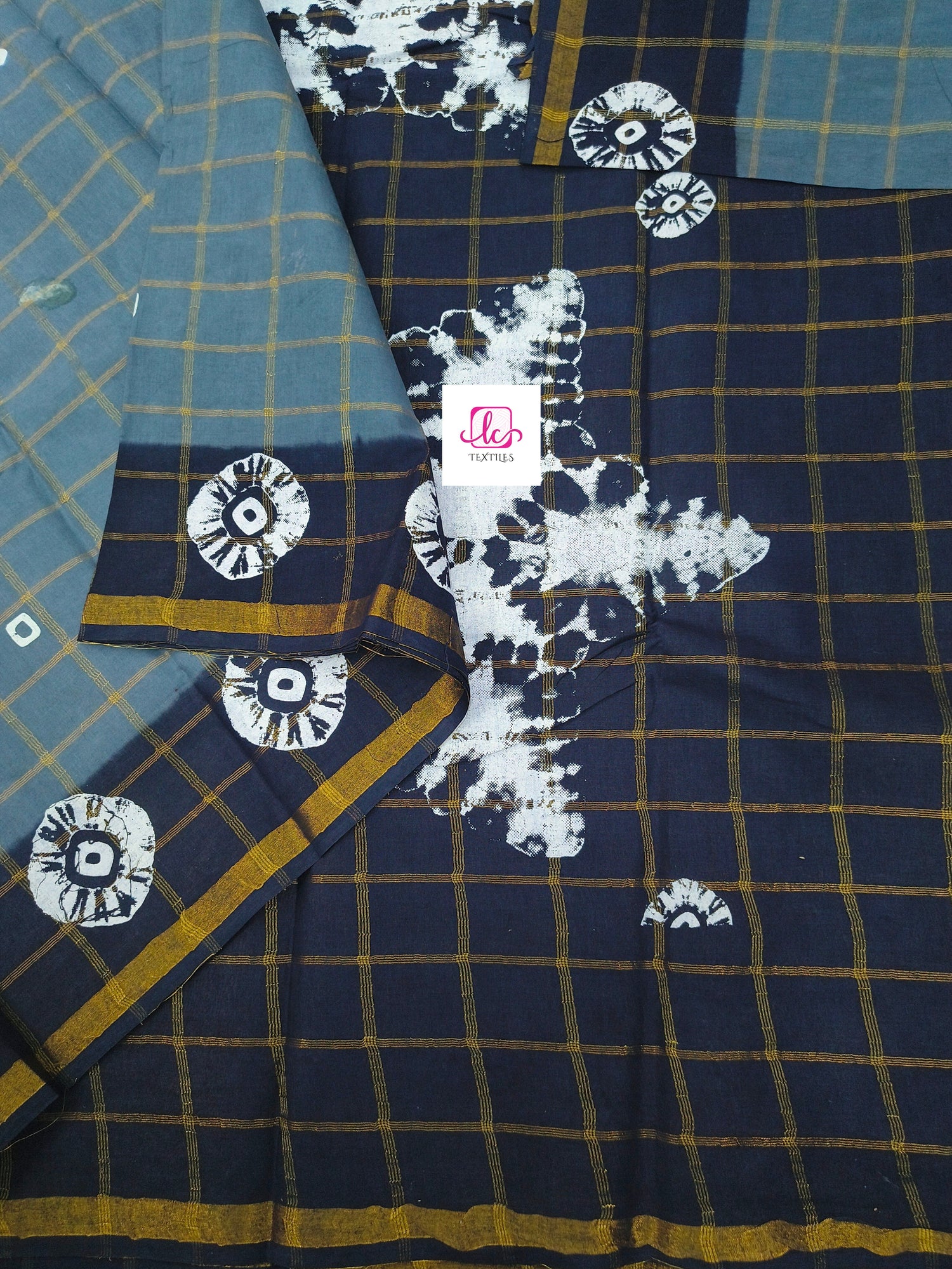 Madurai Sungudi Cotton - zari checks - Bluish grey- MS67