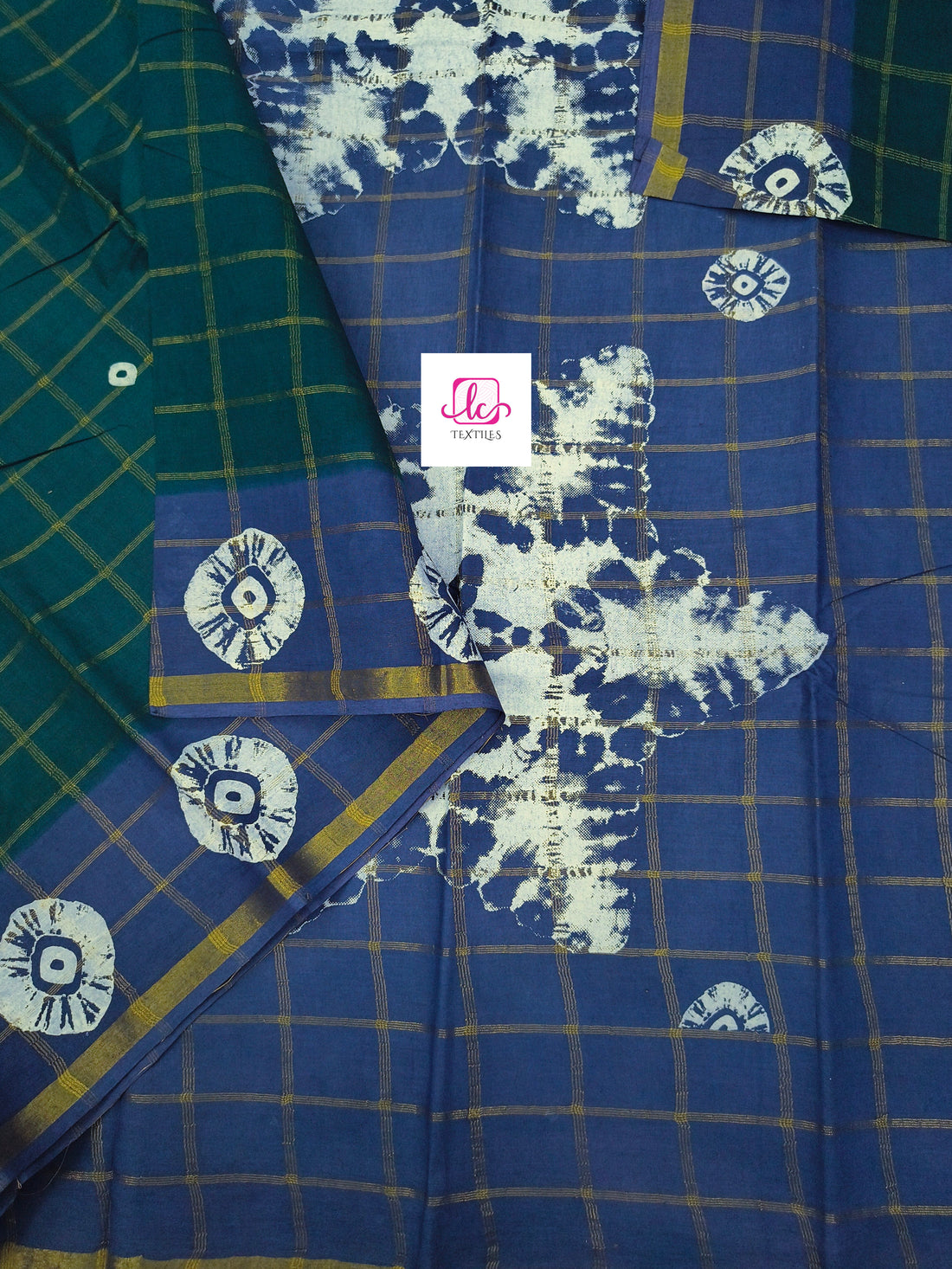 Madurai Sungudi Cotton - zari checks - Peacock blue- MS68