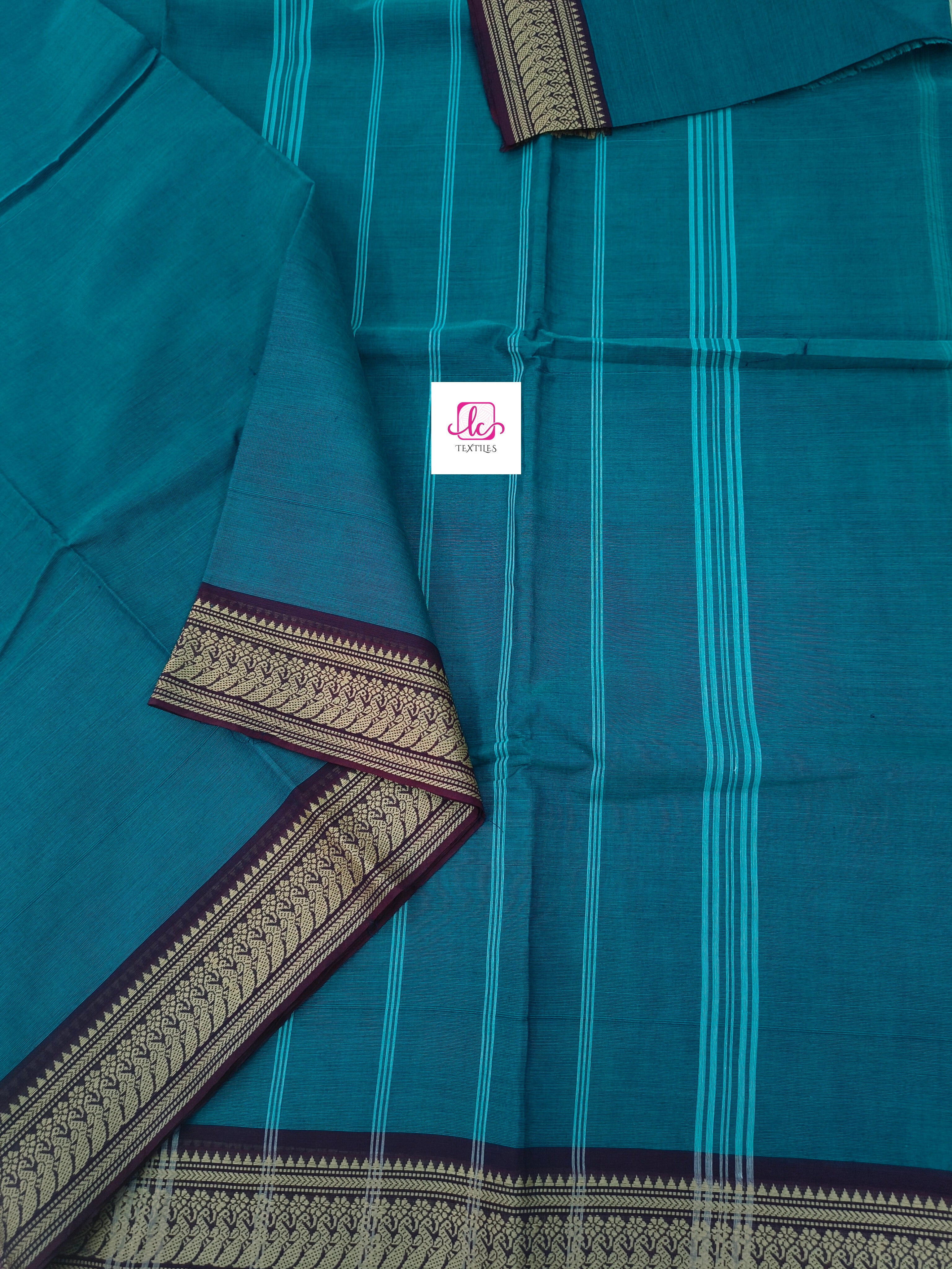 Madisar-chettinad cotton-Peacock blue blue-msc09