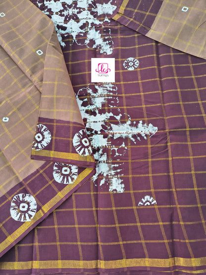 Madurai Sungudi Cotton - zari checks - Tussar- MS69