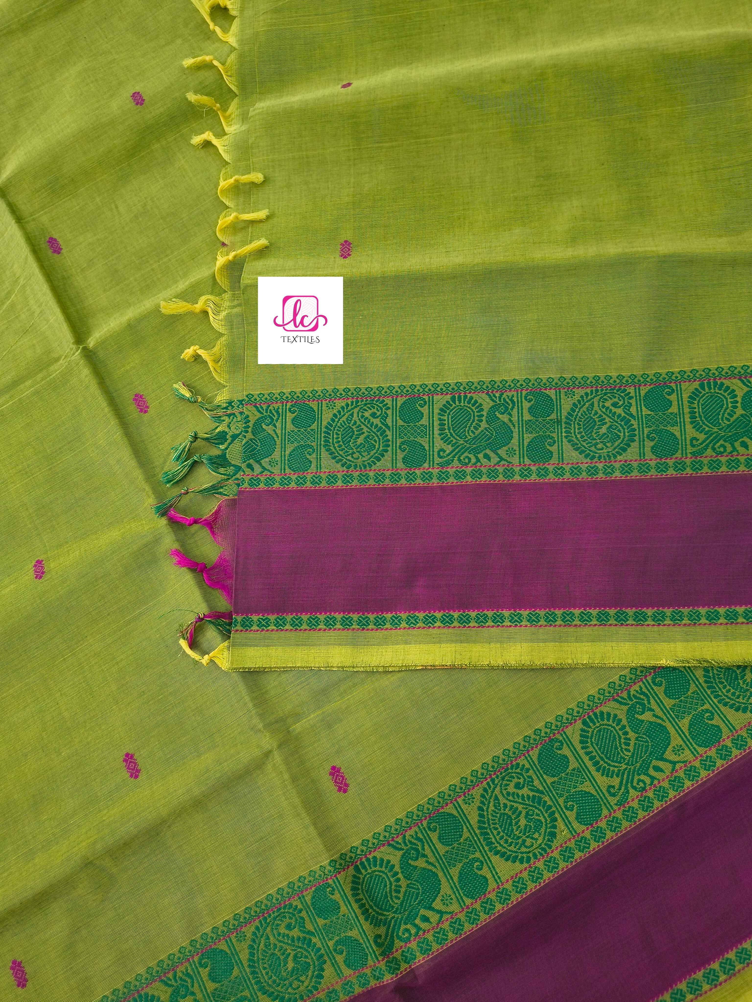 Chettinad Cotton -Office Wear -Lemon yellow mixed green - CCOW58